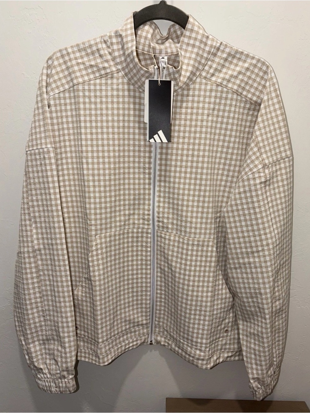 Adidas Ultimate365 tan beige Gingham  golf Jacket Women's Size XL.  NWT $100
